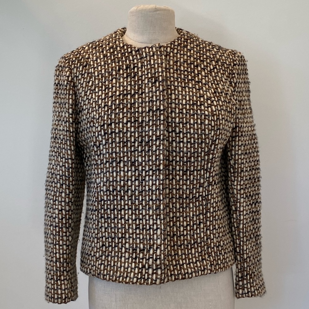Leo Narducci Womens Blazer Jacket/Cream Brown Tan Gray Weave /Full Zipper/Size M